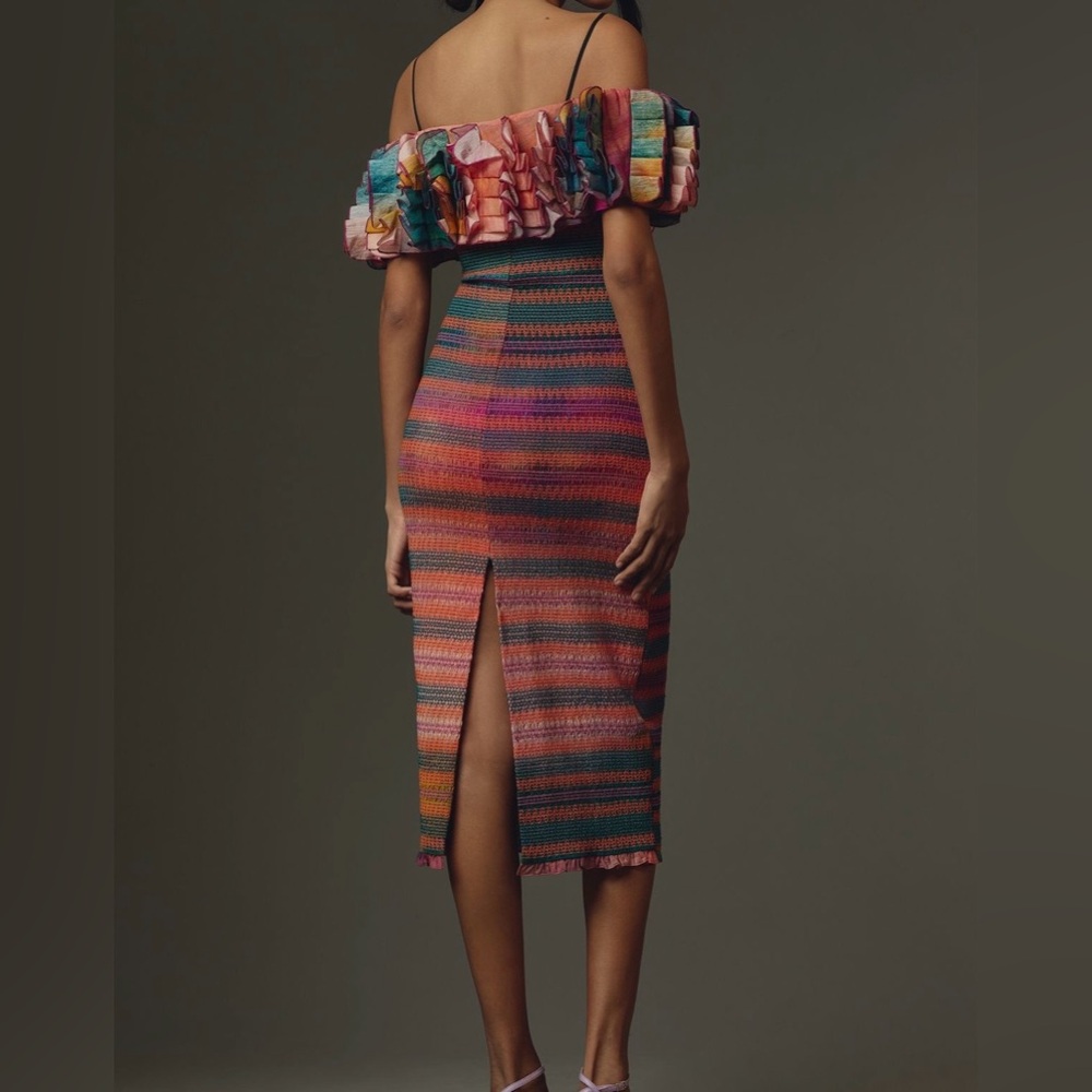 Hope for flowers Multicolor Striped Midi Dress in Pink, Orange & Green - Picture 3 of 7